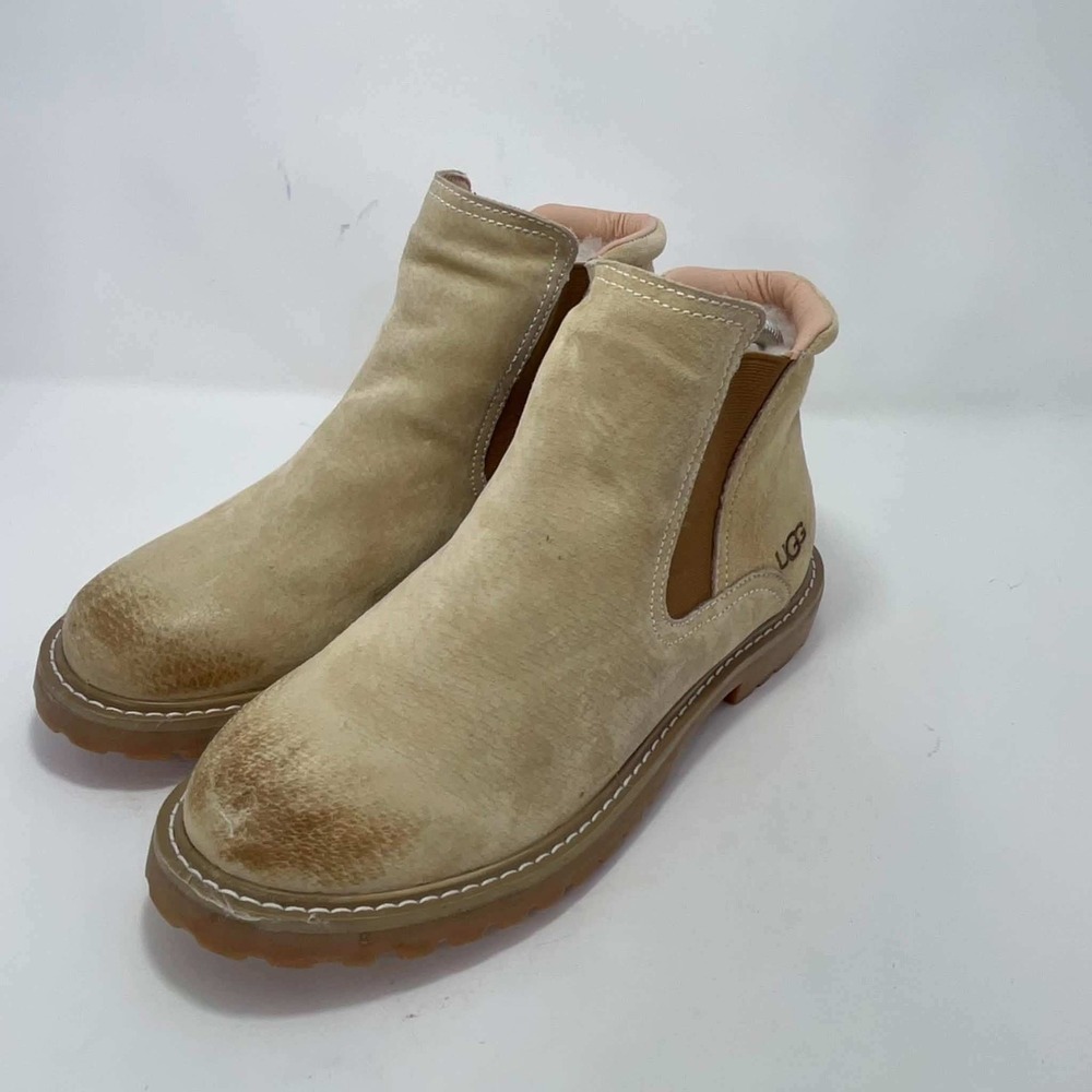 UGG Lakesider Chelsea Boots Sand Suede Distressed Lug Sole Women's Size 9/EU40
